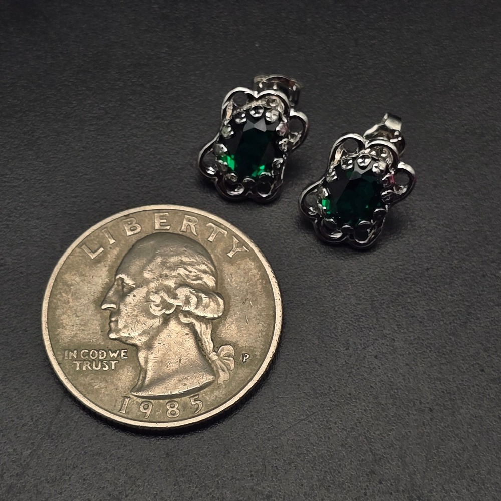 Sterling Silver Faux Emerald Stud Earrings 925